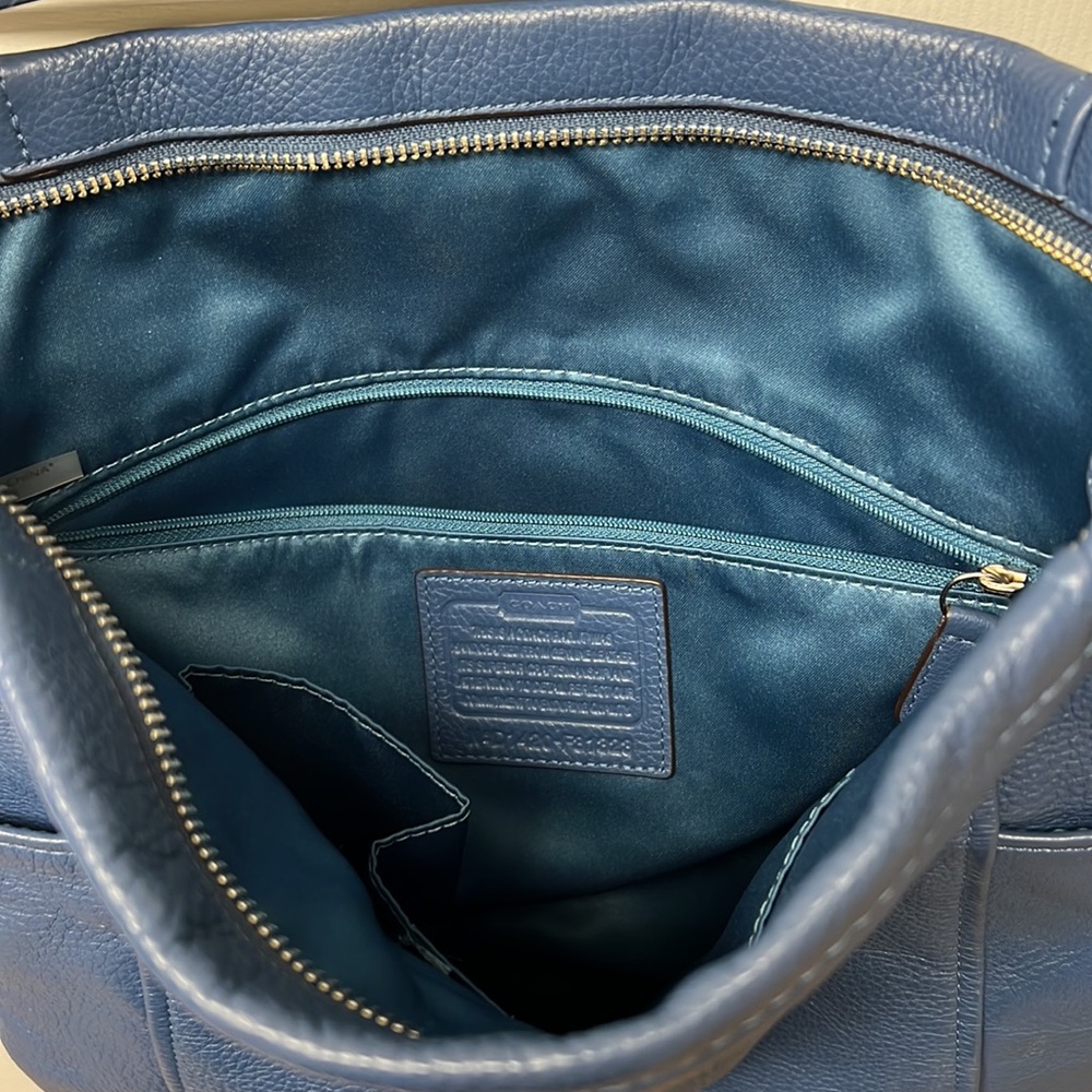 Coach Blue Leather Shoulder Crossbody Large Bag With Dust Bag Pre-Loved - Picture 10 of 12